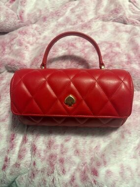 kate spade Quilted Red Mini Top-Handle Bag with Gold Spade